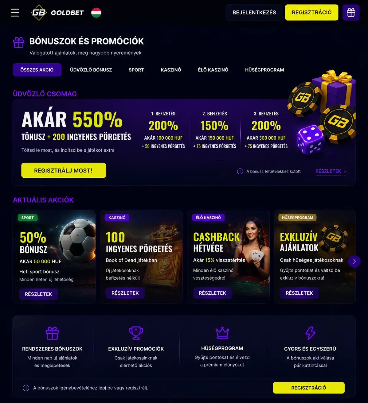 Goldbet bónuszoldal — promóciók és aktuális ajánlatok
